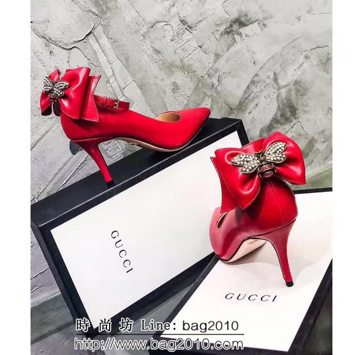 GUCCI古馳 18早春系列 代購品質 RMB古典美學皮革蝴蝶結 中跟單鞋 QZS1397